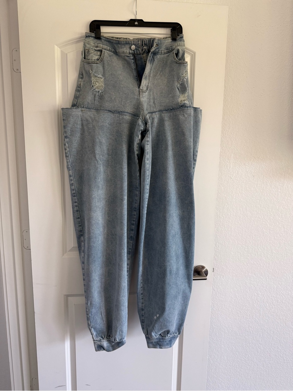 Irregular Exposure Women's Light Blue Wide Leg distressed Jeans